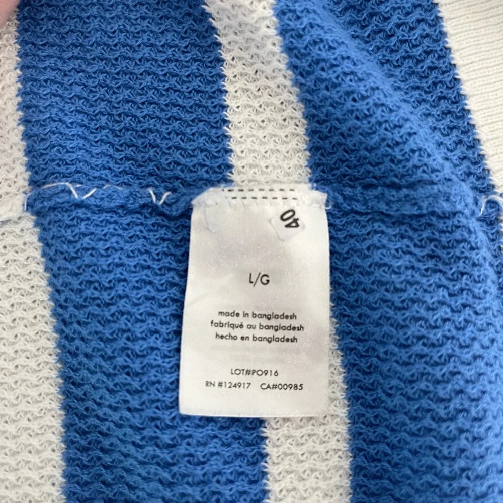 Onia Mens Blue and White Striped Perforated Knit Polo Size Large Short Sleeve - Picture 5 of 5